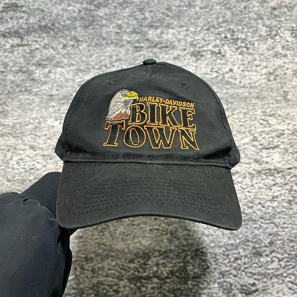 Vintage Harley Davidson Bike Town Hat Embroidered Logo Adjustable Strap Cap